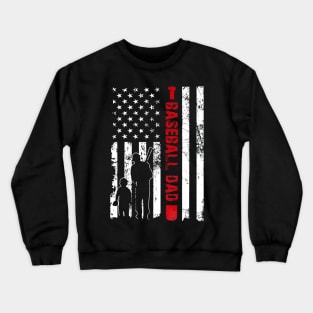 Proud Baseball Dad American Flag Sports Crewneck Sweatshirt